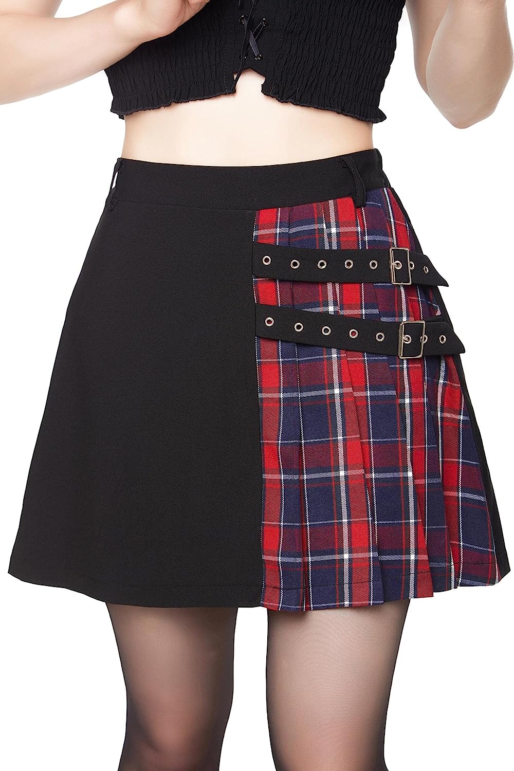 230816043150391_1 Bigary Women's Goth Skirt Gothic Punk Emo Plaid Pleated Short Skirt - Image 1